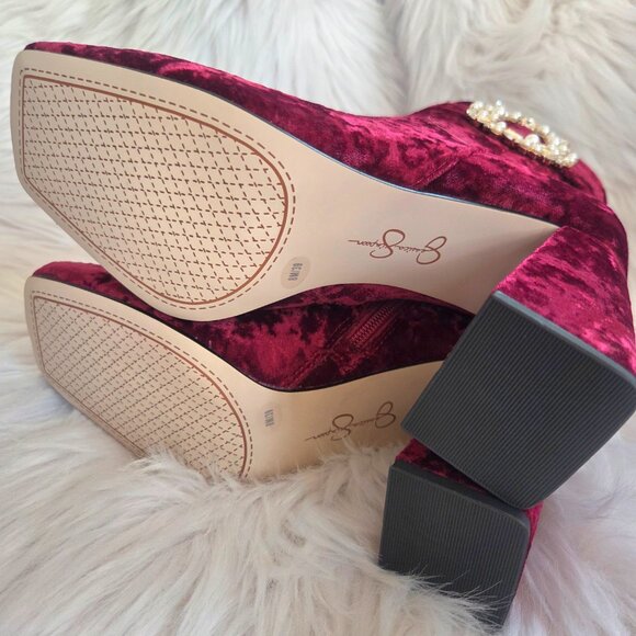 NEW JESSICA SIMPSON Embellished Buckle Crushed Velvet Block-Heel Booties Size 8 - Picture 11 of 13